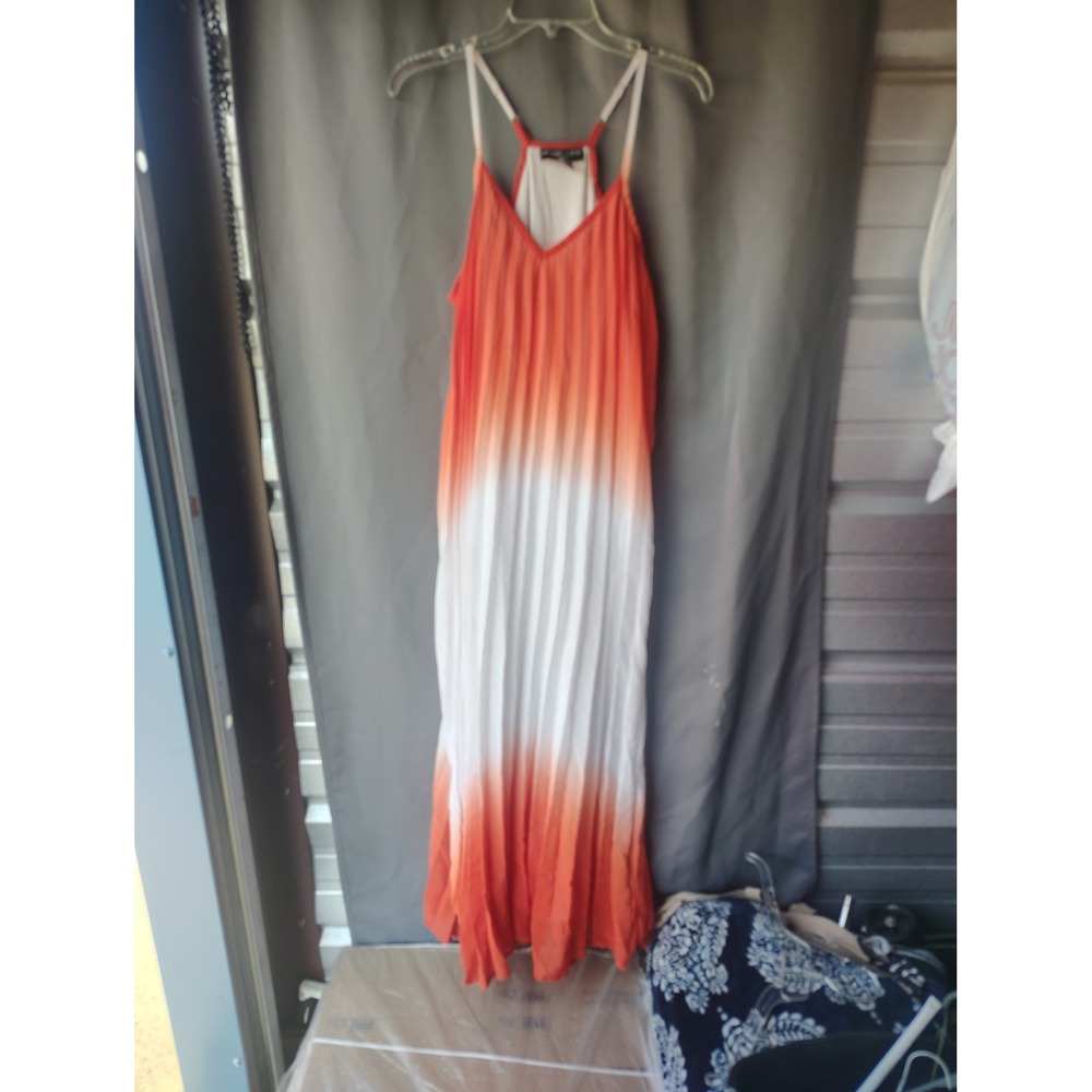 Marianne Orange White Ombre Pleated Maxi Dress Womens 1X Sleeveless Sun Dress